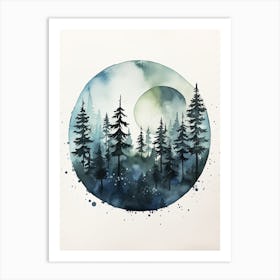 Watercolour Painting Of Boreal Forest   Northern Hemisphere 2 Art Print