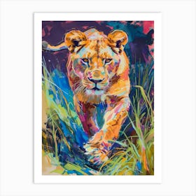 Transvaal Lion Lioness On The Prowl Fauvist Painting 2 Art Print