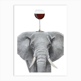 Elephant With Wineglass Art Print