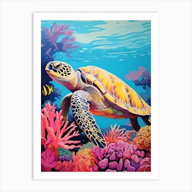 Vivid Pastel Turtle With Aquatic Plants 4 Art Print