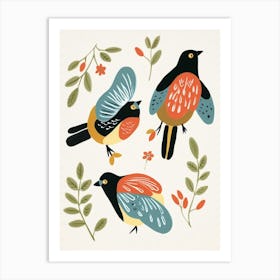 Folk Style Bird Painting Robin 4 Art Print