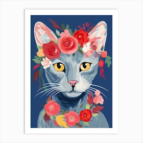 Russian Blue Cat With A Flower Crown Painting Matisse Style 4 Art Print