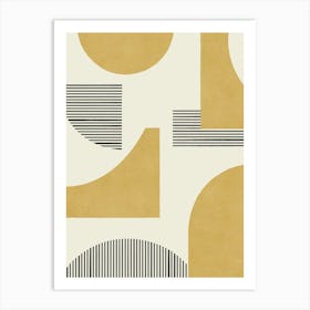 Line Art Geometric Abstract Pattern - Gold Yellow Art Print