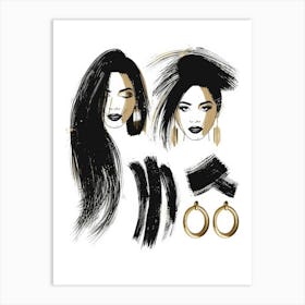 Black And Gold Hair Art Print