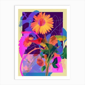 Calendula 4 Neon Flower Collage Art Print