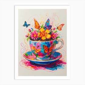 Teacup With Butterflies Art Print