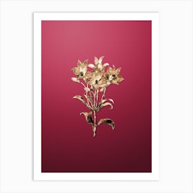 Gold Botanical Red Speckled Flowered Alstromeria on Viva Magenta n.0447 Art Print