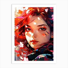 Anime Girl With Red Hair Art Print