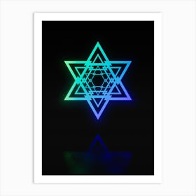 Neon Blue and Green Abstract Geometric Glyph on Black n.0215 Art Print