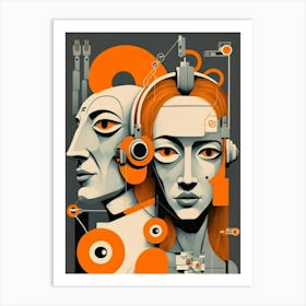 Woman And A Robot Art Print