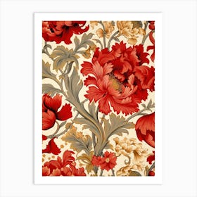 Wallpaper With Red Flowers Art Print