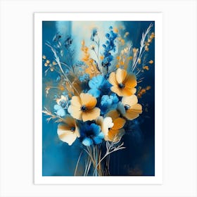 Bouquet Of Flowers In Blue And Yellow Tones Art Print