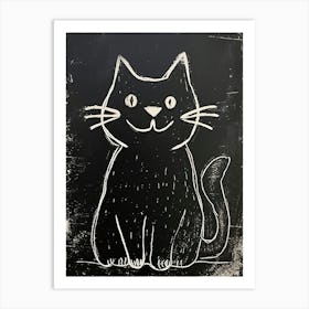 Munchkin Cat Linocut Blockprint 2 Art Print