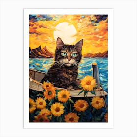 Cat Sunflowers Wall Art 12 Art Print