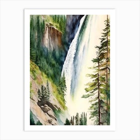 Horsetail Falls, United States Water Colour  (3) Art Print