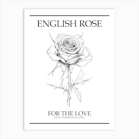 English Rose Black And White Line Drawing 33 Poster Art Print