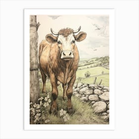 Storybook Animal Watercolour Cow 3 Art Print