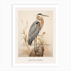 Vintage Bird Drawing Great Blue Heron 1 Poster Art Print