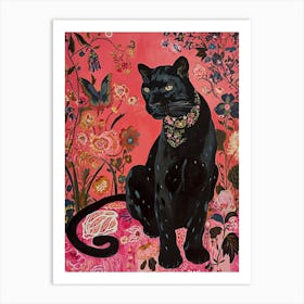 Floral Animal Painting Black Panther 1 Art Print