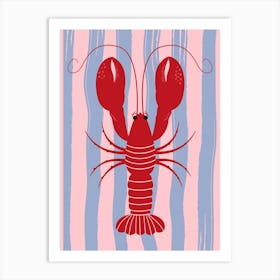 Lobster on striped blue background Art Print