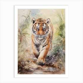 Tiger Illustration Drawing Watercolour 4 Art Print