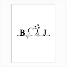 Personalized Couple Name Initial B And J Monogram Art Print