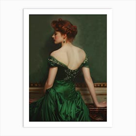 Women in Emerald Green Dress, Vintage Style Art Print