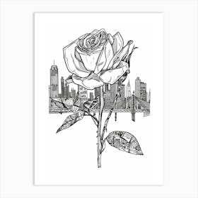 Rose In The City Line Drawing 1 Art Print