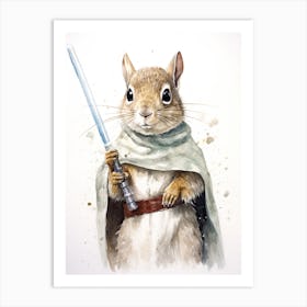 Baby Squirrel As A Jedi Watercolour 2 Art Print