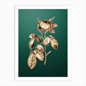 Gold Botanical Red Gallic Rose on Dark Spring Green n.3993 Art Print
