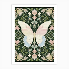 Butterfly On A Green Background Style William Morris 5 Art Print