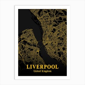 Liverpool Gold City Map 1 Art Print