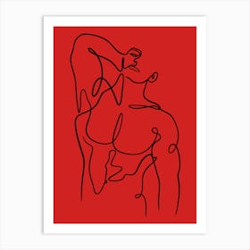 Line Man'S Body In Red Background Art Print