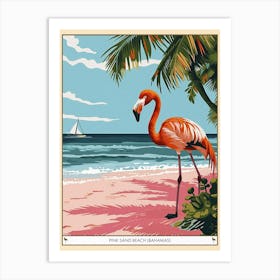 Greater Flamingo Pink Sand Beach Bahamas Tropical Illustration 2 Poster Art Print