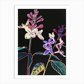 Neon Flowers On Black Lilac 1 Art Print