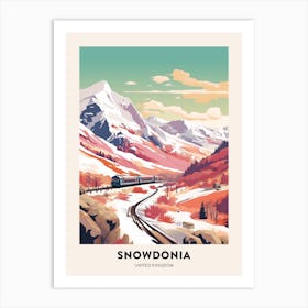 Vintage Winter Travel Poster Snowdonia National Park United Kingdom 3 Art Print