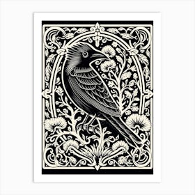 B&W Bird Linocut Cardinal 2 Art Print
