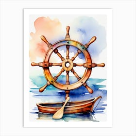 Ship wheel, watercolor painting 2 Art Print