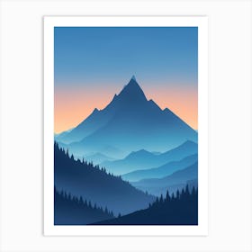 Misty Mountains Vertical Composition In Blue Tone 205 Art Print