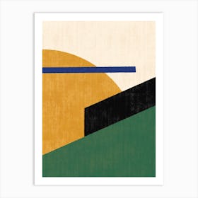 Geometric Abstract Shapes Filet Green Gold Art Print