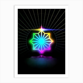 Neon Geometric Glyph in Candy Blue and Pink with Rainbow Sparkle on Black n.0327 Art Print