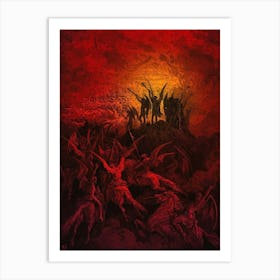 Paradise Lost, The Winged Heralds of Hell - Gustave Doré, 1866 Red Metal Dark Gothic in HD Remastered Art Print