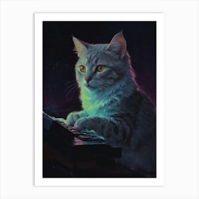 Cat Playing Computer Art Print