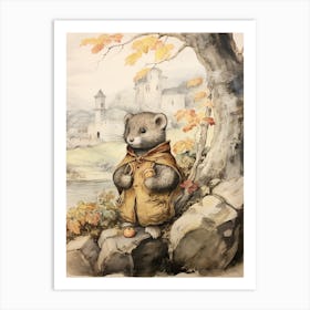 Storybook Animal Watercolour Otter 1 Art Print