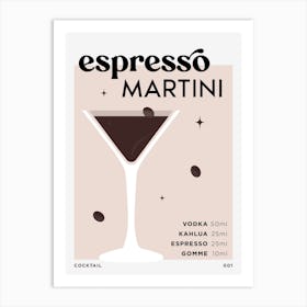 Espresso Martini in Beige Cocktail Recipe Art Print