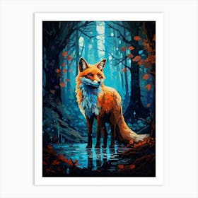 Red Fox Forest Painting 5 Art Print