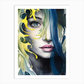 Woman With Blue Hair Art Print