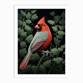 Ohara Koson Inspired Bird Painting Cardinal 1 Art Print