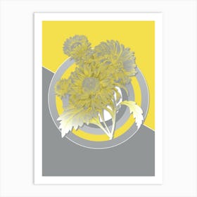 Vintage China Aster Botanical Geometric Art in Yellow and Gray n.003 Art Print