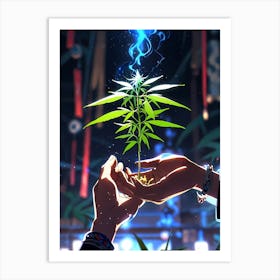 Marijuana Plant In Hands Art Print